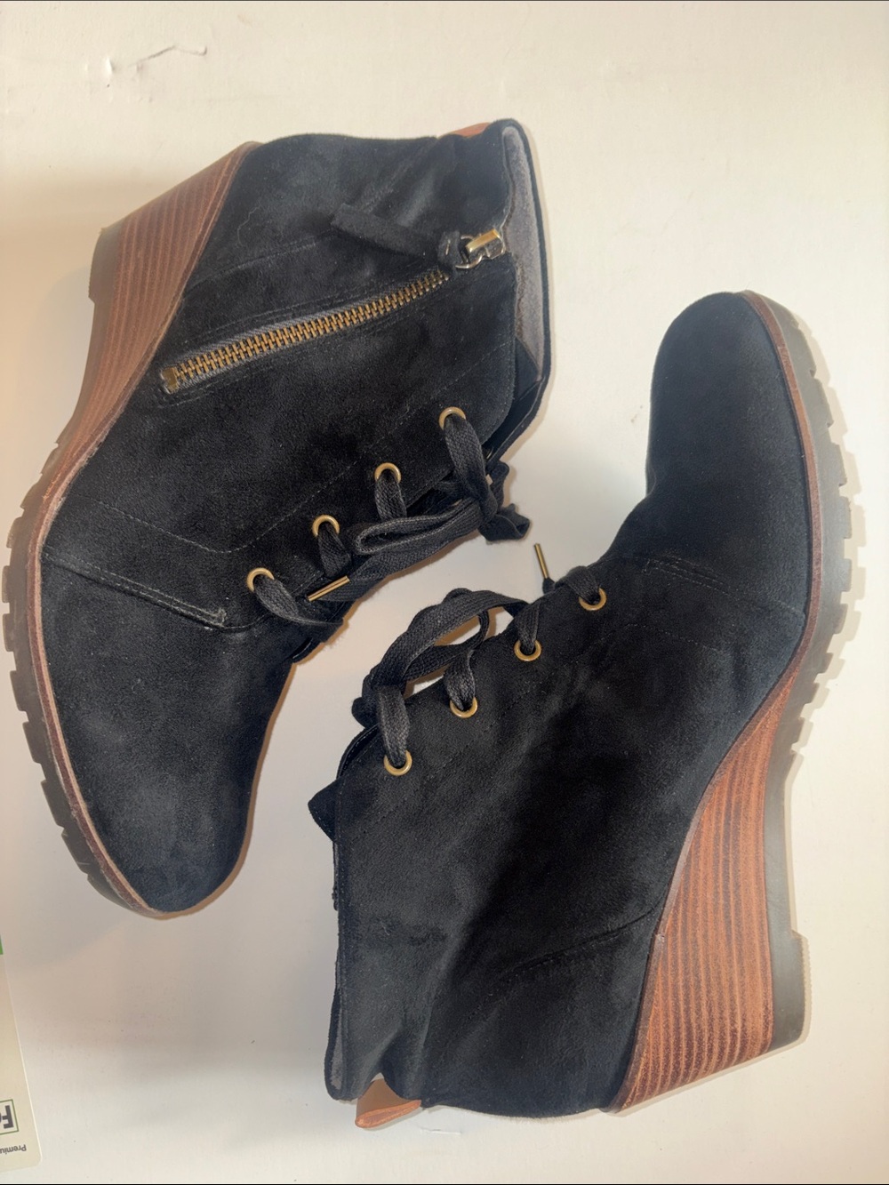 Dr. Scholl's Black NELLY Suede like Lace-Up Wedge Ankle Boots with Side Zip 10 M
